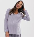 Asos Deisgn Maternity Mix & Match Lounge Slouchy V Neck Top-blue