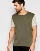 Asos Knitted T-shirt With Contrast Sleeve - Khaki