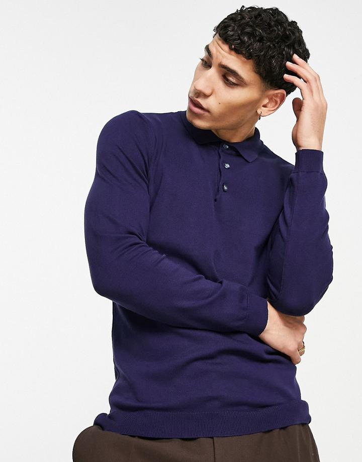 Bolongaro Trevor Long Sleeve Knit Polo Shirt-navy