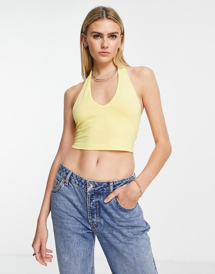 Asos Design Halter Neck Crop Top In Yellow-multi