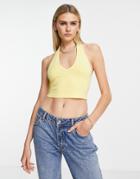 Asos Design Halter Neck Crop Top In Yellow-multi