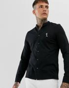 Religion Slim Fit Jersey Shirt With Grandad Collar In Black - Black