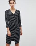 Miss Selfridge Wrap Front Asymmetric Hem Bodycon Dress - Multi