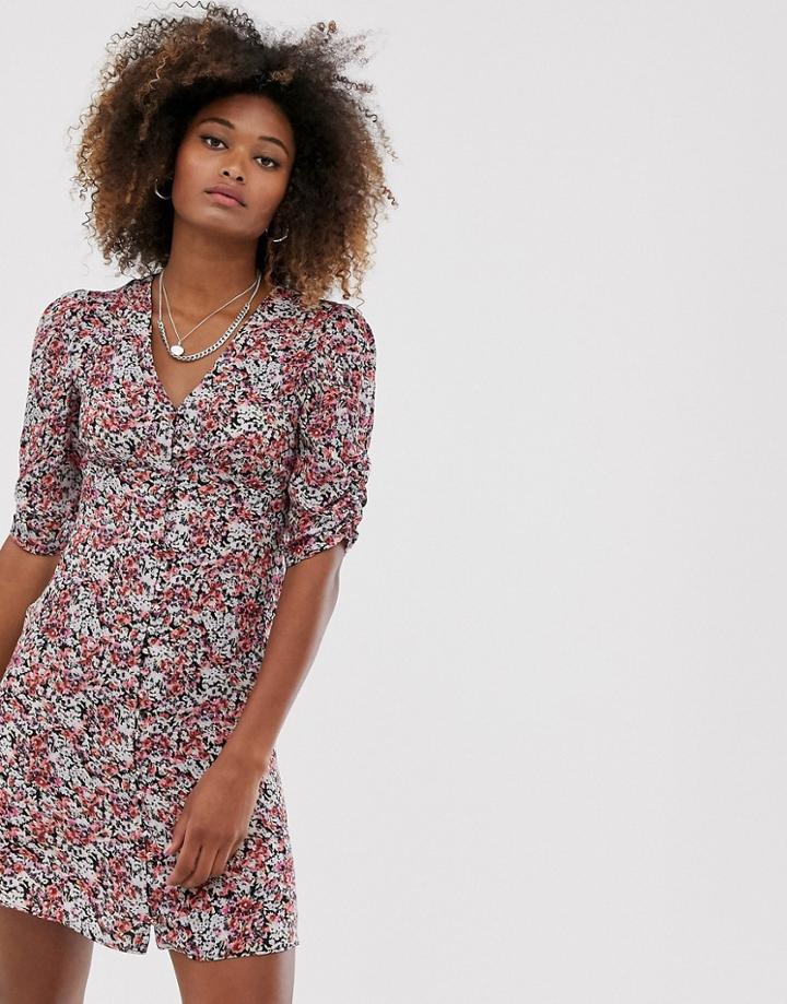 Allsaints Malie Wilde Floral Tea Mini Dress With Short Sleeves-blue
