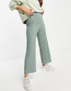 Asos Design Cropped Straight Leg Pants In Space Dye Rib In Green