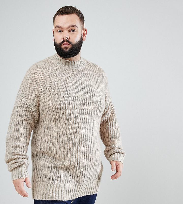 Asos Plus Mohair Wool Blend Turtleneck Sweater In Brown - Brown