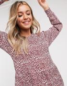 Miss Selfridge Long Sleeve Mini Smock Dress In Berry-red