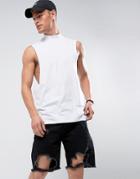 Asos Tank With Extreme Racer Back And High Neck In White - White