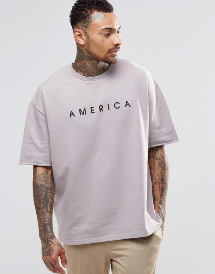 Asos Oversized Short Sleeve Printed Sweatshirt - Pale Lilac