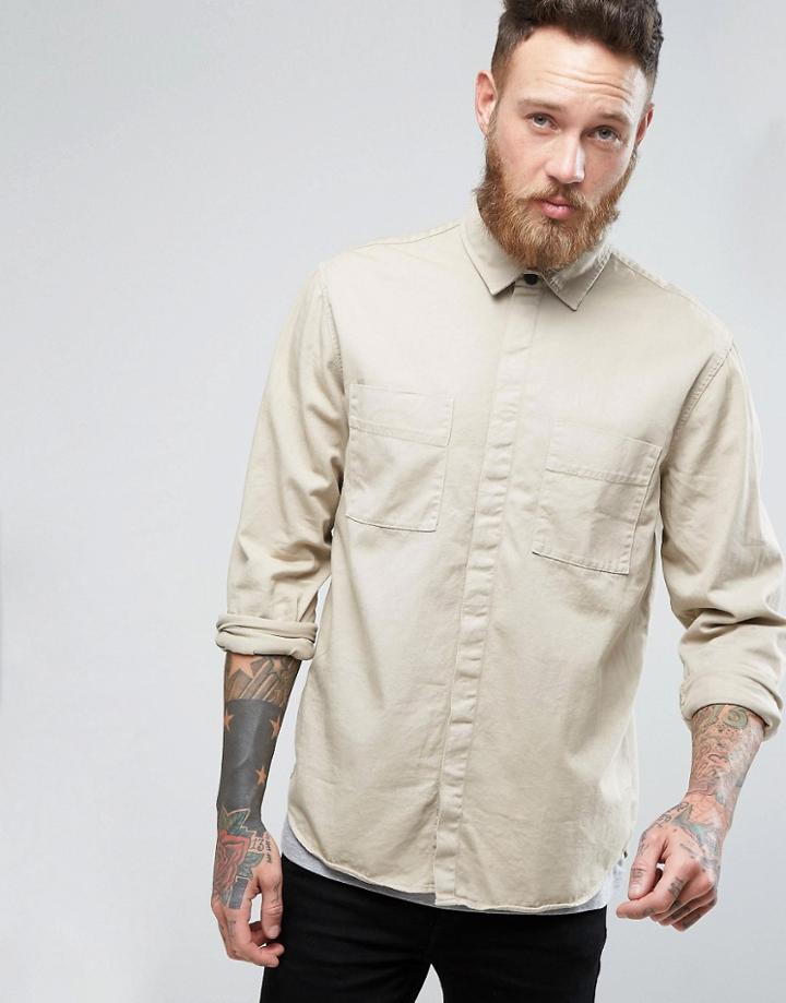 Nudie Jeans Co Calle Long Sleeve Pocket Shirt - Beige
