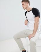 Asos Design T-shirt With Crew Neck With Contrast Raglan-white