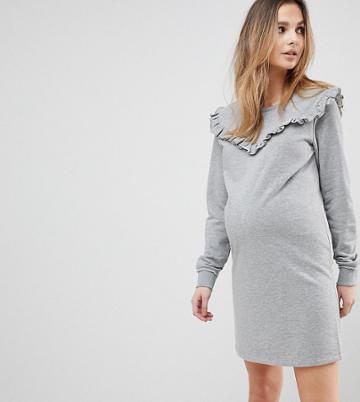 Supermom Maternity Frill Sweater Dress - Gray