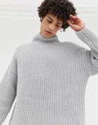 Asos White Oversized Sweater In Chunky Gray Knit