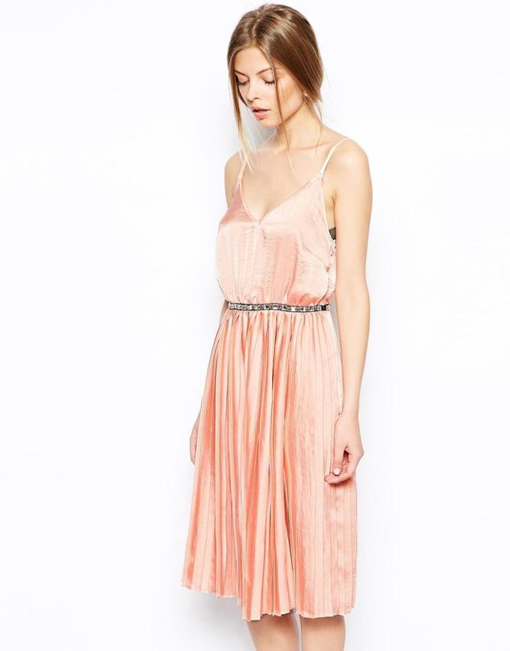 Asos Pleated Embellished Waist Midi Dress