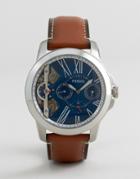 Fossil Me1161 Grant Exposed Mechanics Leather Watch In Tan - Tan