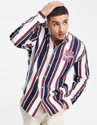 Asos Design 90s Oversized Collegiate Stripe Shirt In Navy And White