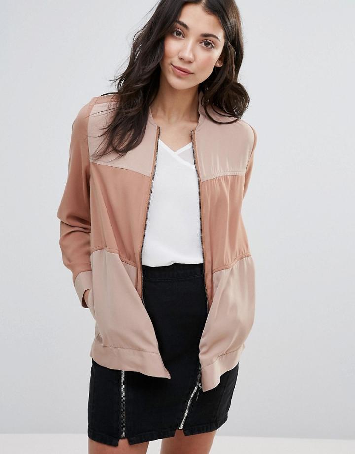 Neon Rose Paneled Bomber Jacket - Pink