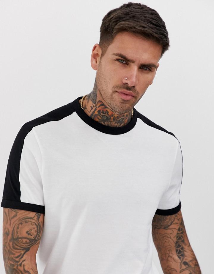 Asos Design Organic T-shirt With Contrast Shoulder Panel In White - White