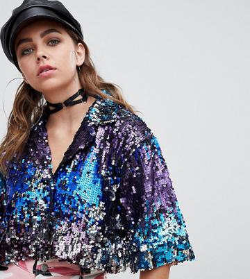 One Above Another Cropped Shirt In Rainbow Sequin - Multi