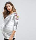New Look Maternity Embroidered Shoulder Stripe Long Sleeve Tee - Black