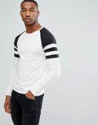 Only & Sons Raglan Long Sleeve T-shirt With Contrast Stripe Sleeve Detail - White