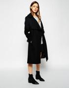 Asos Coat With Waterfall Front In Brushed Wool - Black