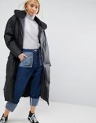 Asos White Oversize Quilted Puffa Coat In Matte Fabric - Black