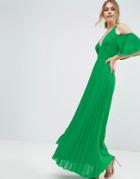Asos Cold Shoulder Pleated Maxi Dress - Green