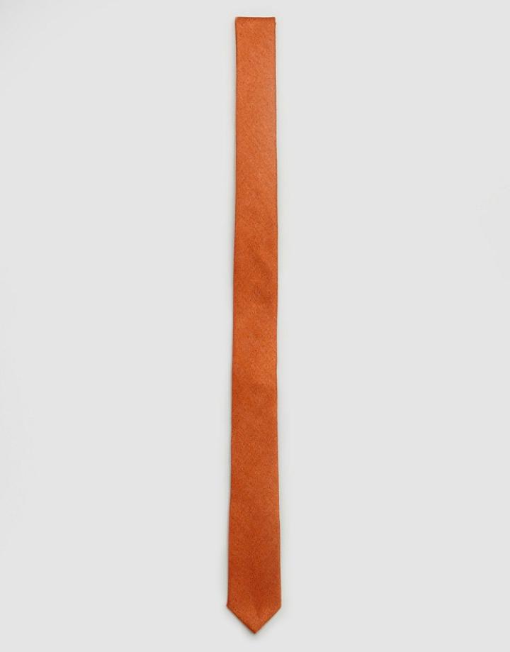 Asos Slim Tie In Burnt Orange Texture - Orange