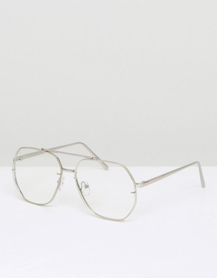 Asos Aviator Glasses With Hexagon Clear Lens - Clear