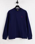 Polo Ralph Lauren Player Logo Heavyweight Long Sleeve T-shirt Classic Oversized Fit In Navy