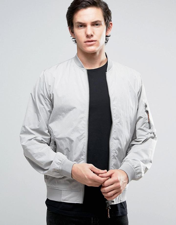 Jack & Jones Vintage Bomber Jacket With Ma-1 Pocket - Gray