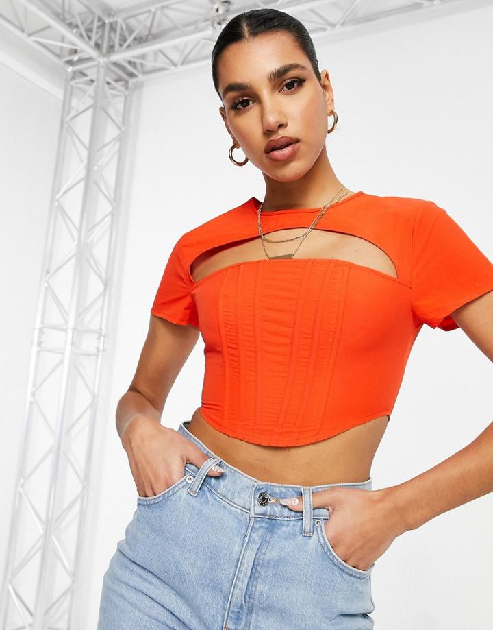 Missguided Top With Corset Detail In Orange