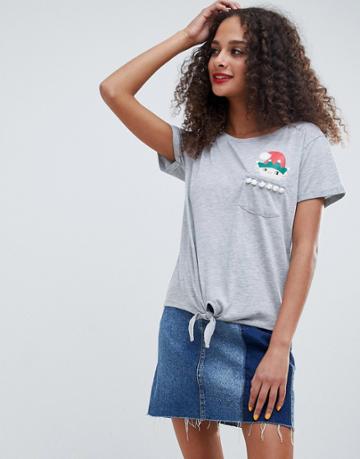 Sugar Dust Christmas T-shirt With Elf In Pocket - Gray