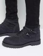 Asos Lace Up Boot With Straps And Chunky Sole In Black Suede - Black