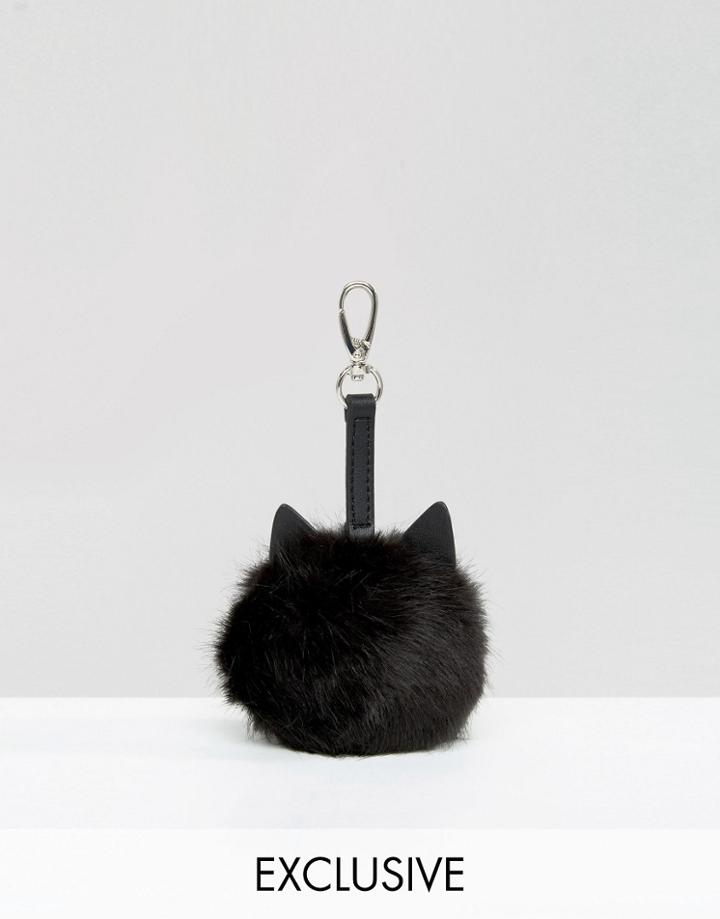 Skinnydip Cat Pom Pom Bag Charm - Black