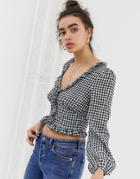 Emory Park Long Sleeved Gingham Top With Ruffle Trim-black