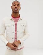 Selected Homme Denim Jacket In Ecru Twill - White