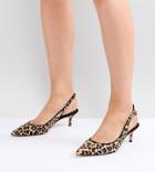 Dune Wide Fit Casandra Faux Leopard Slingback Kitten Heeled Shoes - Black