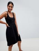 Asos Design Mixed Fabric Popper Front Smock Dress - Black