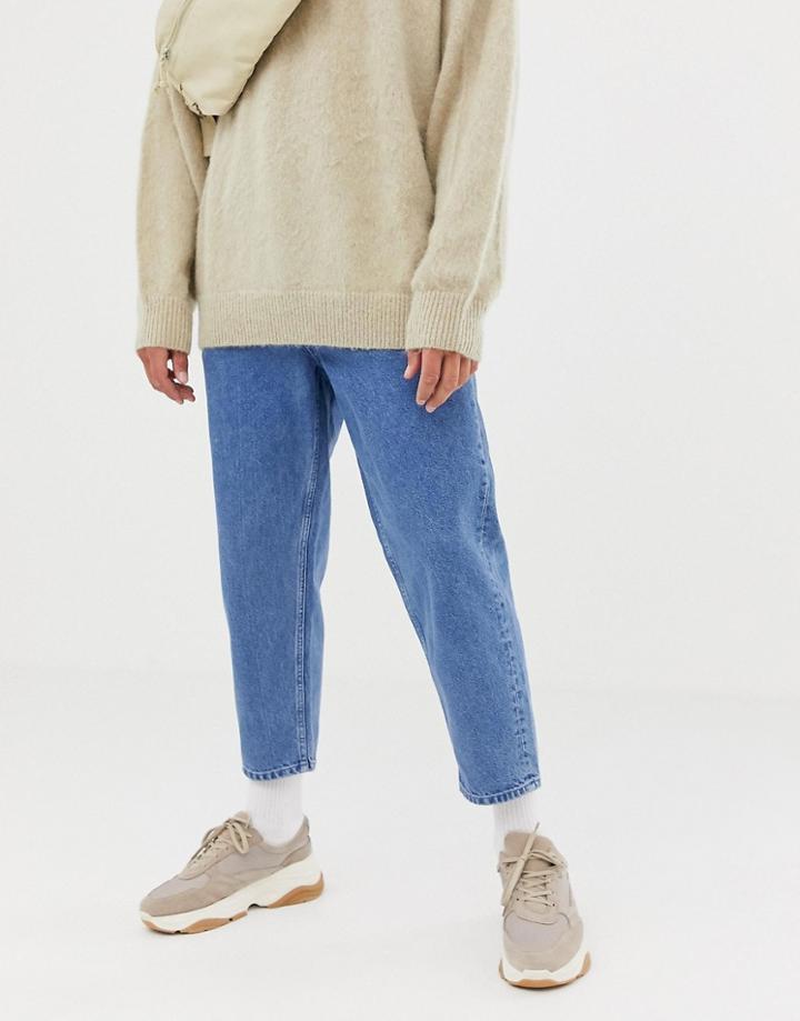 Asos White Tapered Jeans In 14 Oz Mid Wash Denim - Blue