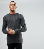 Farah Tall Lewes Twisted Marl Cable Sweater In Charcoal - Gray