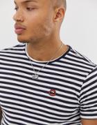Blend Striped T-shirt With Lips Embroidery - White