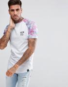 11 Degrees Muscle T-shirt In White With Floral Sleeves - White