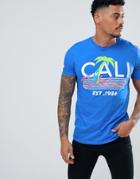 Boohooman T-shirt With Cali Vibes Print In Blue - Blue