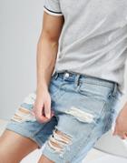 Jack & Jones Denim Shorts With Heavy Distressing - Blue