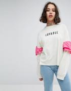 The Ragged Priest Loveable T-shirt With Frill Sleeve - Cream
