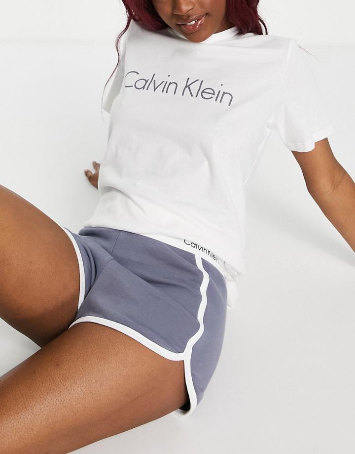 Calvin Klein Modern Cotton Lounge T-shirt And Short Set In Gray And White-multi