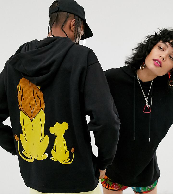 Disney The Lion King X Asos Design Unisex Oversized Hoodie With Simba And Mufasa Back Print - Black