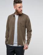 Asos Zip Through Shirt In Khaki Drape Fabric In Regular Fit - Green